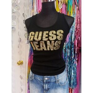 Vintage Y2K 2000s Guess Jeans Ribbed Tank Top with Sequined Logo
